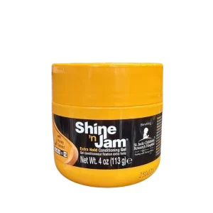 Yellow hair gel container with label